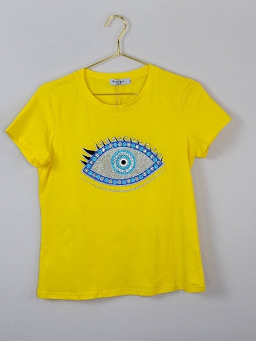 Camiseta amarilla con pedrería