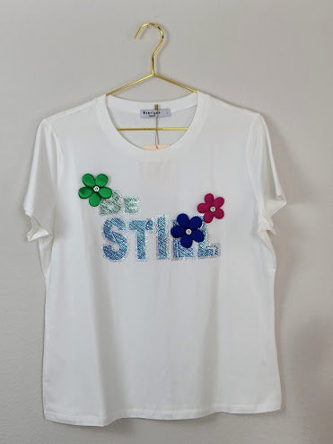 Camiseta blanca con pedrería Be Sill