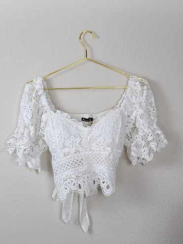 White Puff Sleeve Lace Blouse
