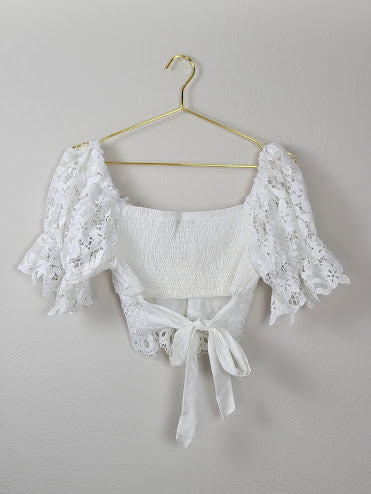 White Puff Sleeve Lace Blouse
