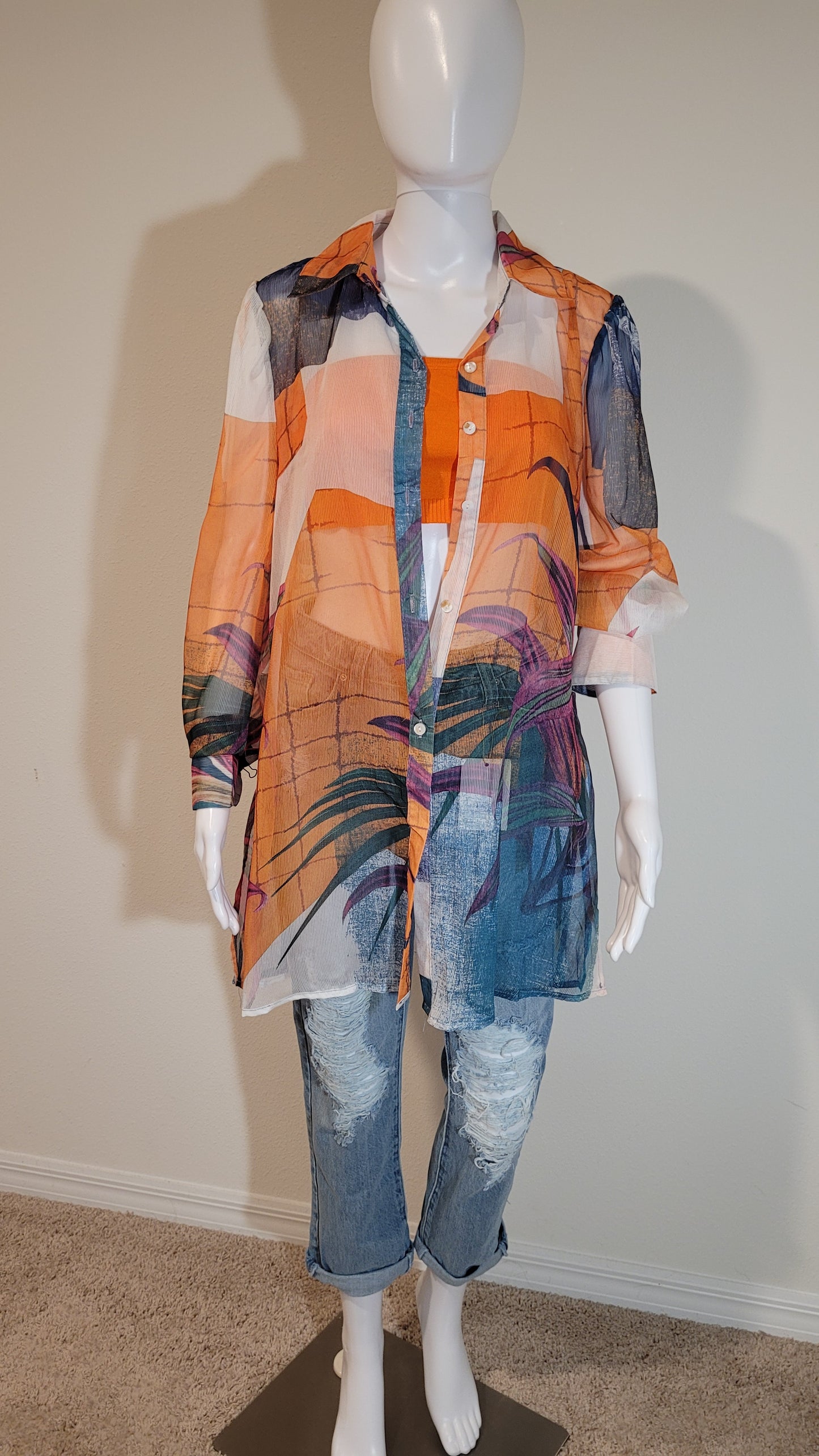 Blusa larga estampada con parte superior