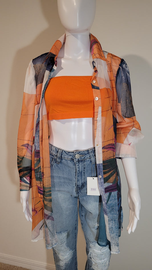 Blusa larga estampada con parte superior