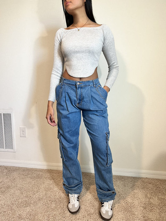 Pantalones Cargo Azul Medio