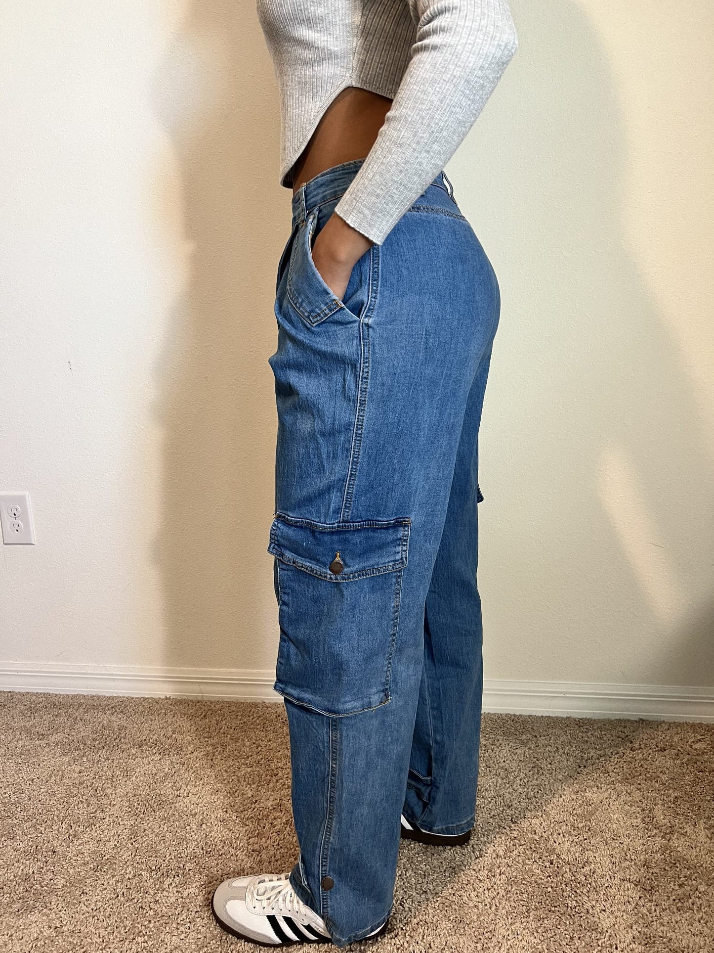 Pantalones Cargo Azul Medio
