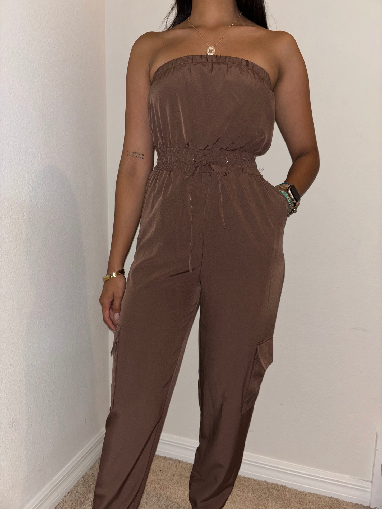 LONG CARGO DRAWSTRING JOGGER JUMPSUIT