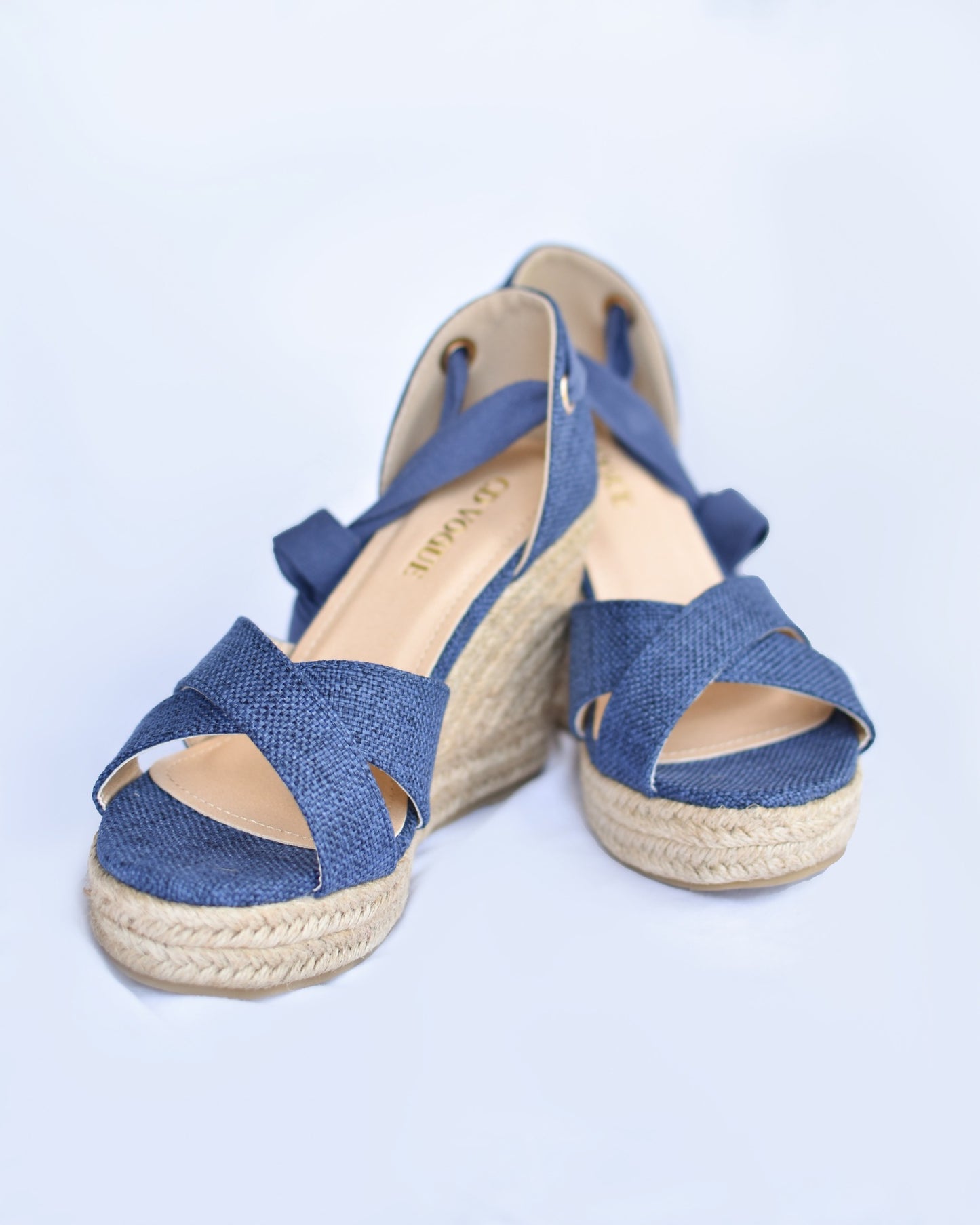 Gia Blue Denim Tie Up Wedges