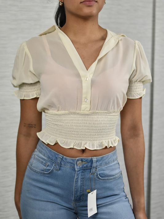 Blusa abotonada color blanco roto