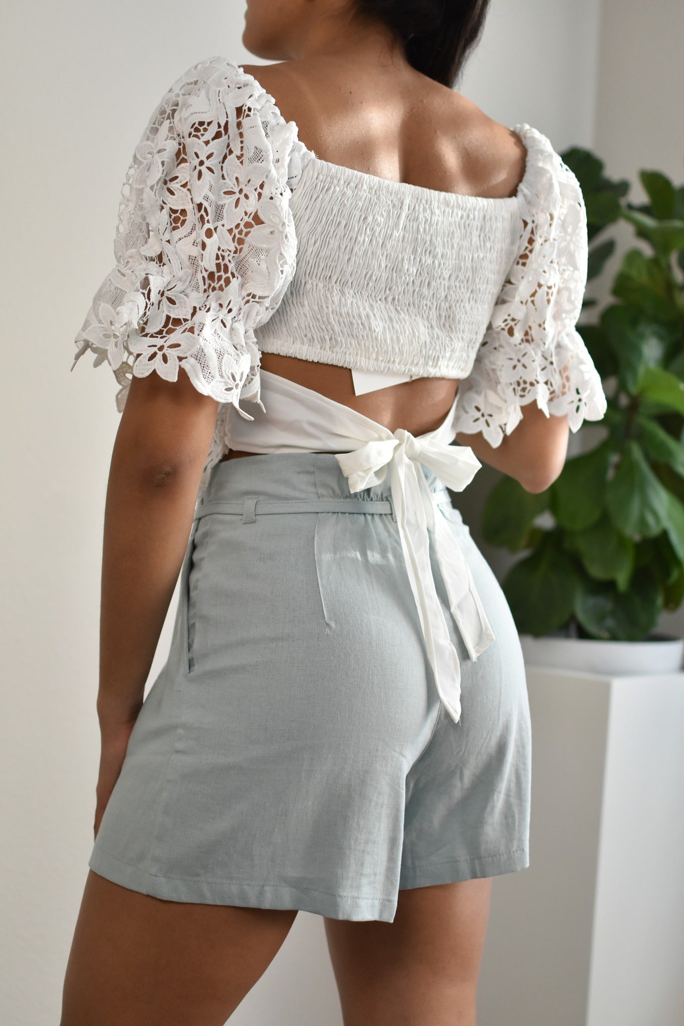 White Puff Sleeve Lace Blouse