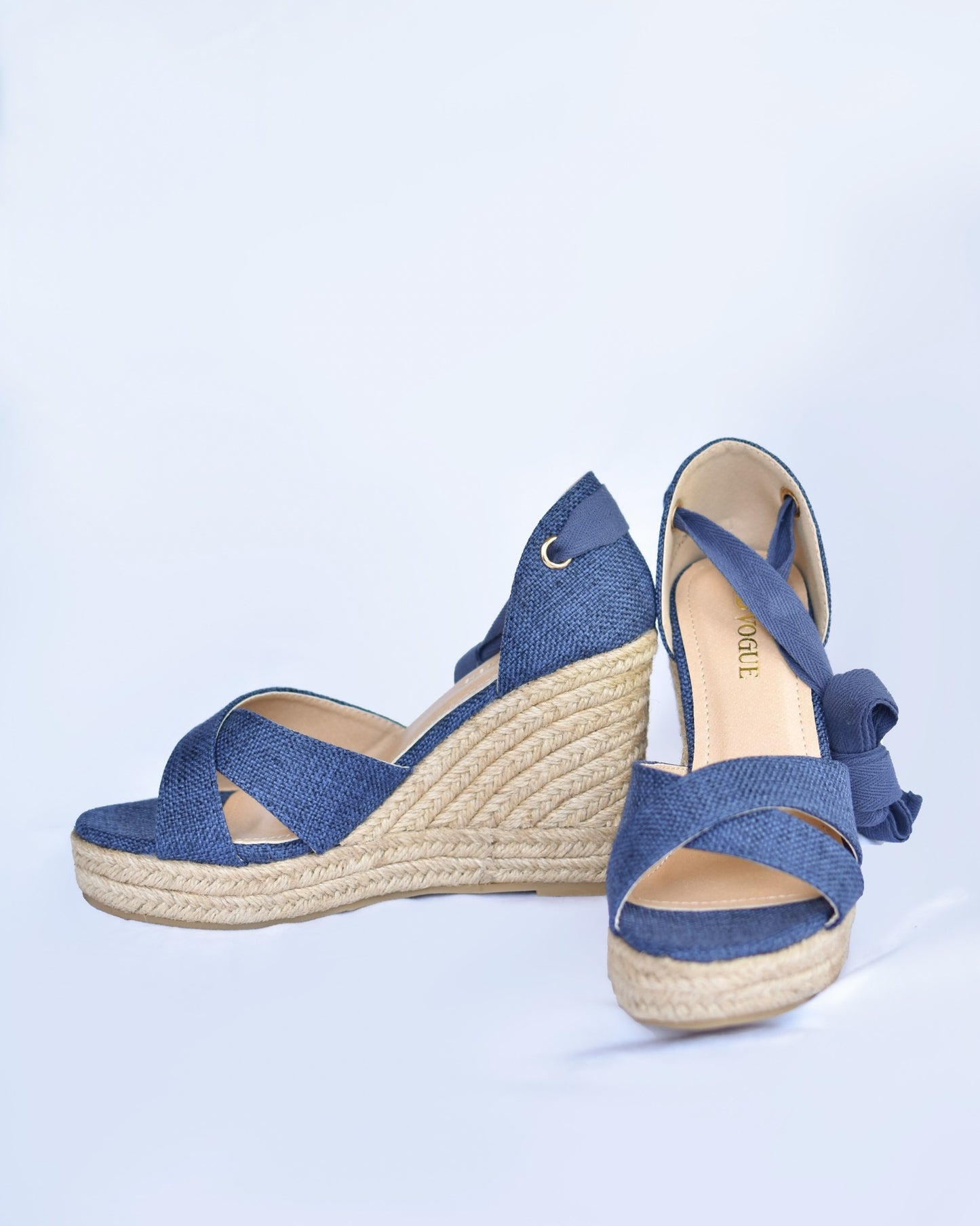 Gia Blue Denim Tie Up Wedges