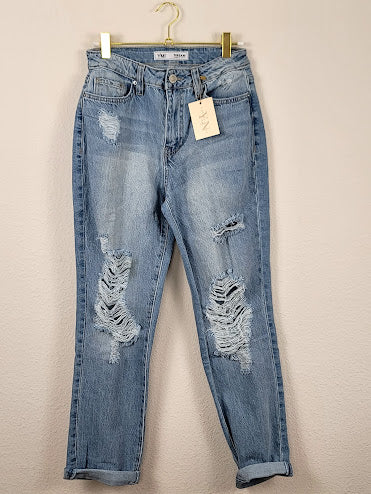 Light Wash Distressed Mom Jeans