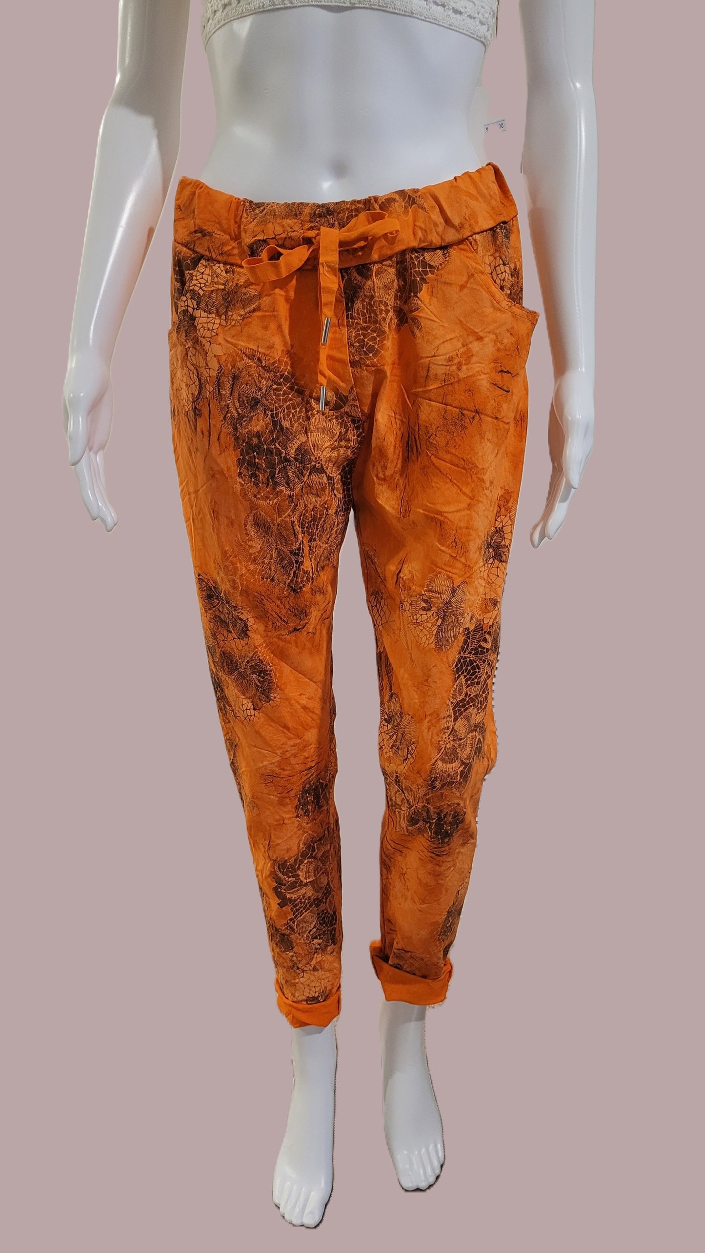 Orange Printed Pants