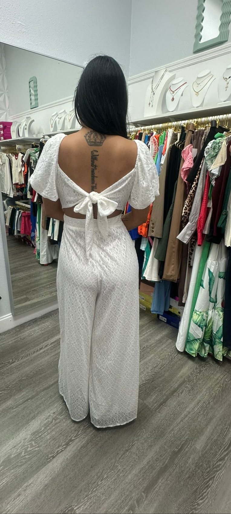 WHITE JUMPSUIT BACK LACE