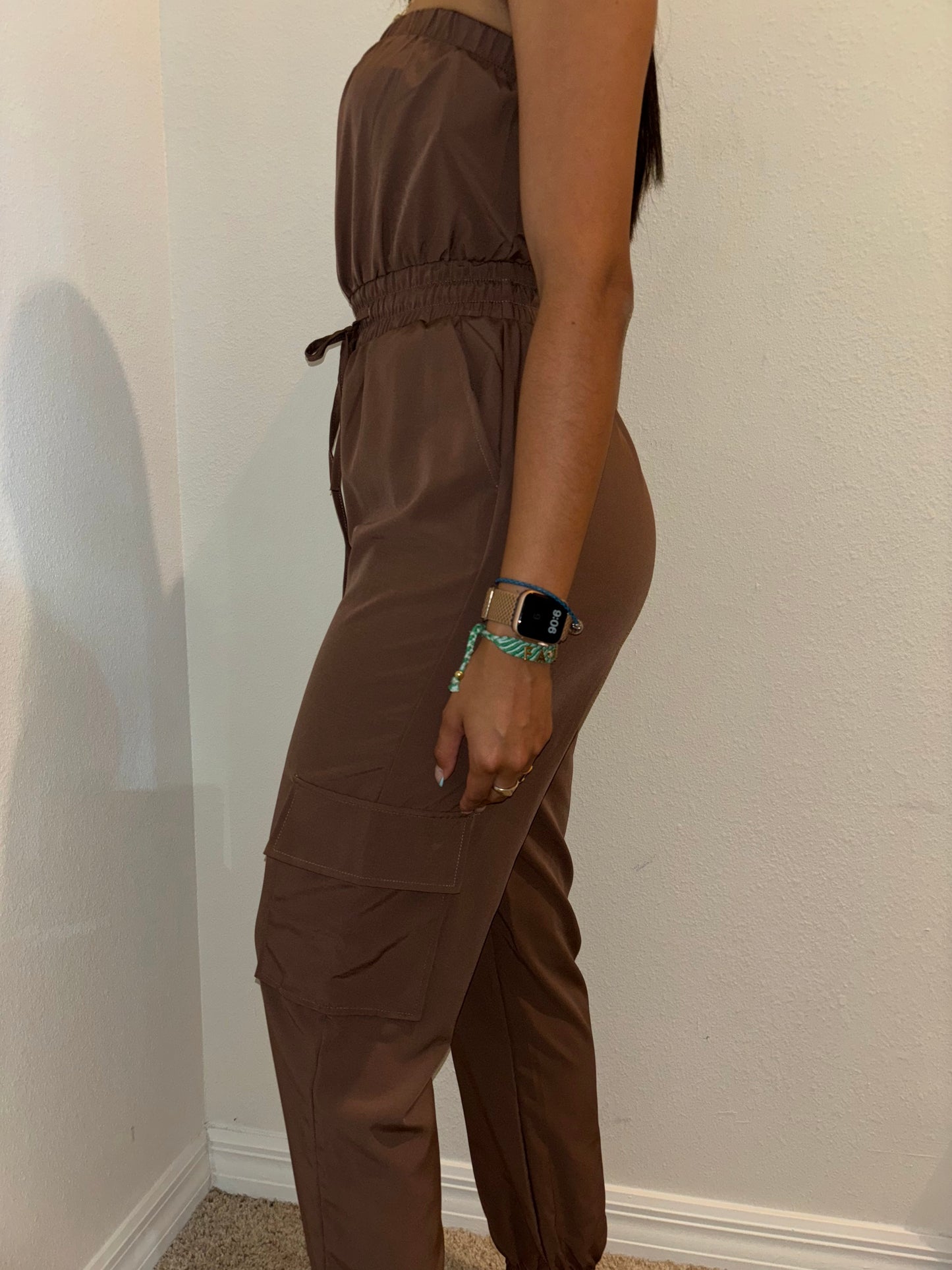 LONG CARGO DRAWSTRING JOGGER JUMPSUIT