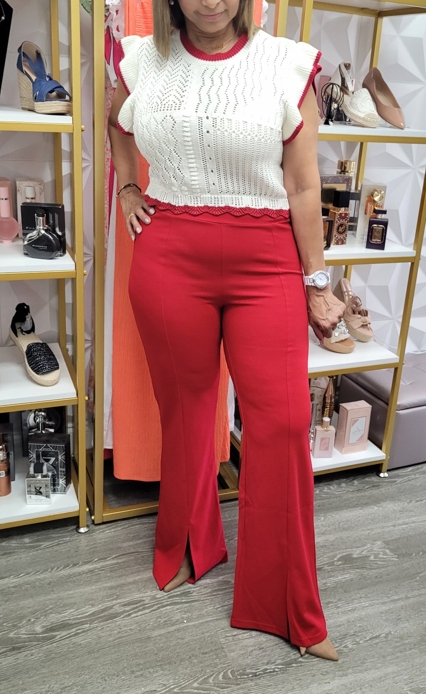 SOLID HIGH WAIST FLARE PANTS