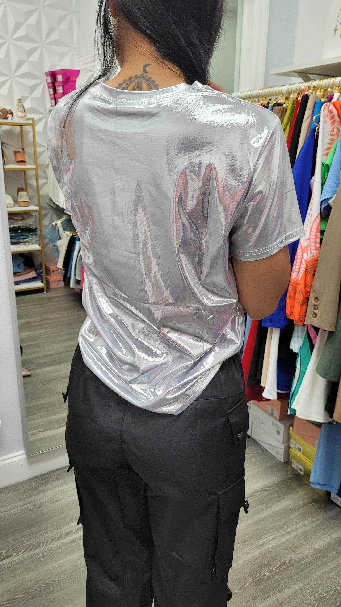 TOP SHORT SLEEVE METALLIC