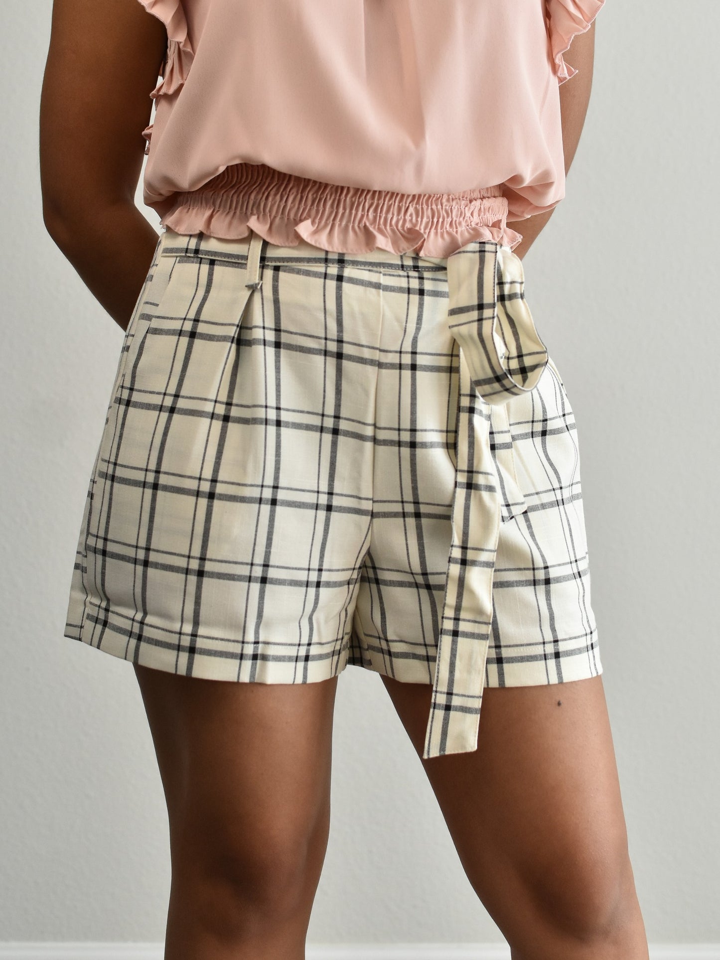 Beige Plaid Shorts