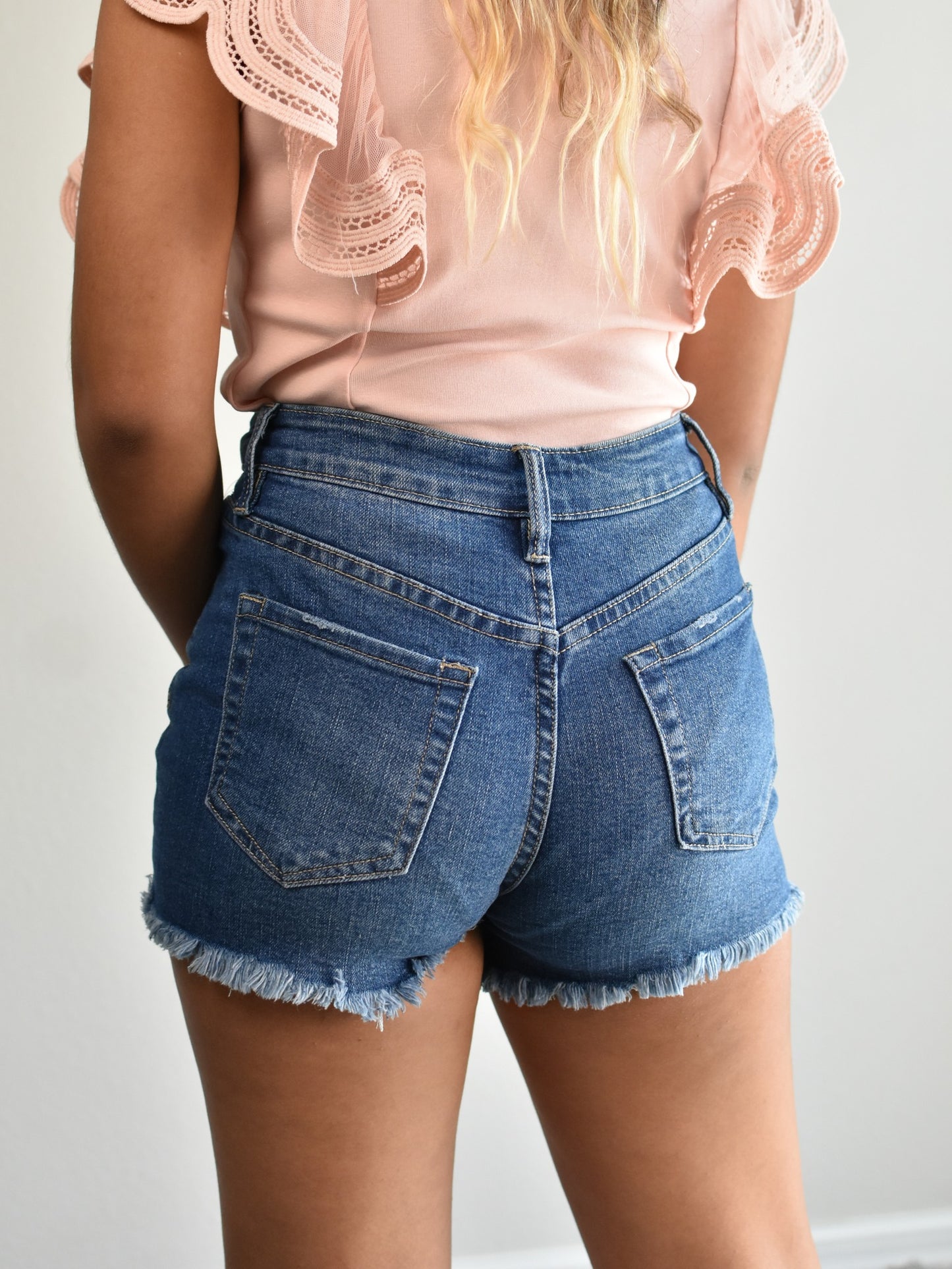 Dark Wash High Waisted Distressed Denim Shorts