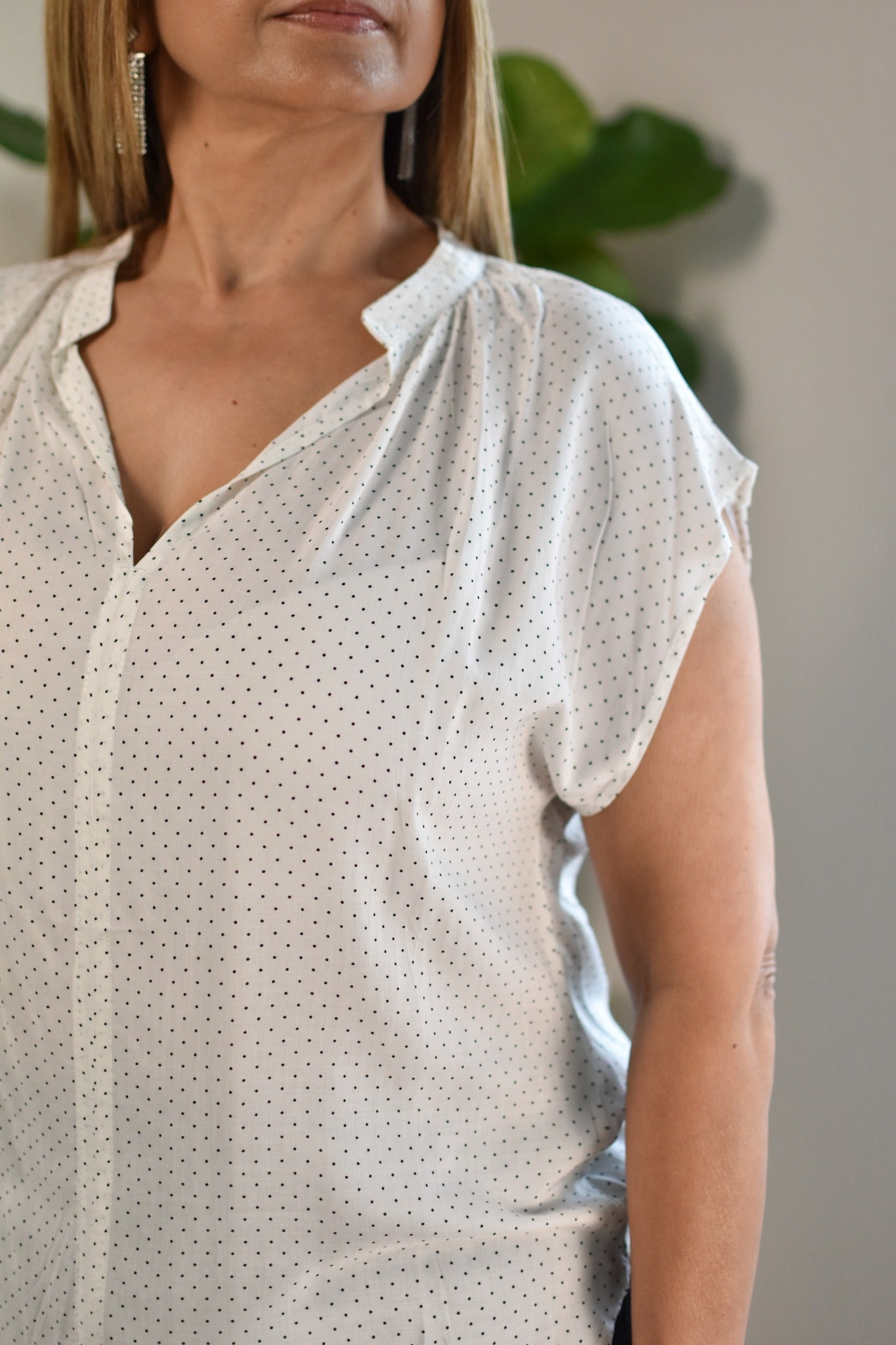 White Button Up Blouse with Dots