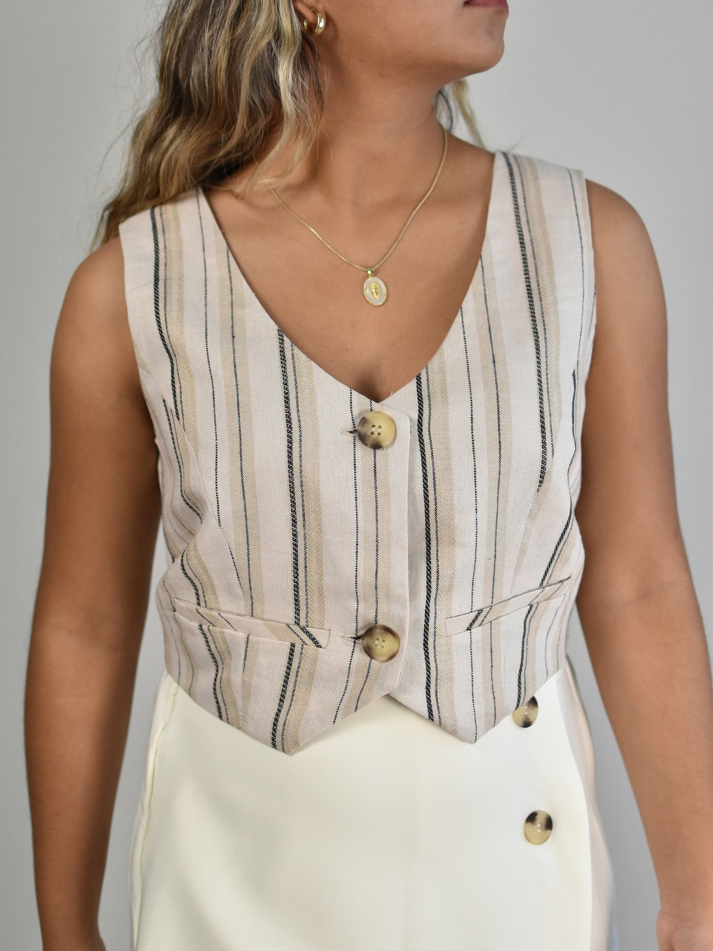 Beige Striped Vest