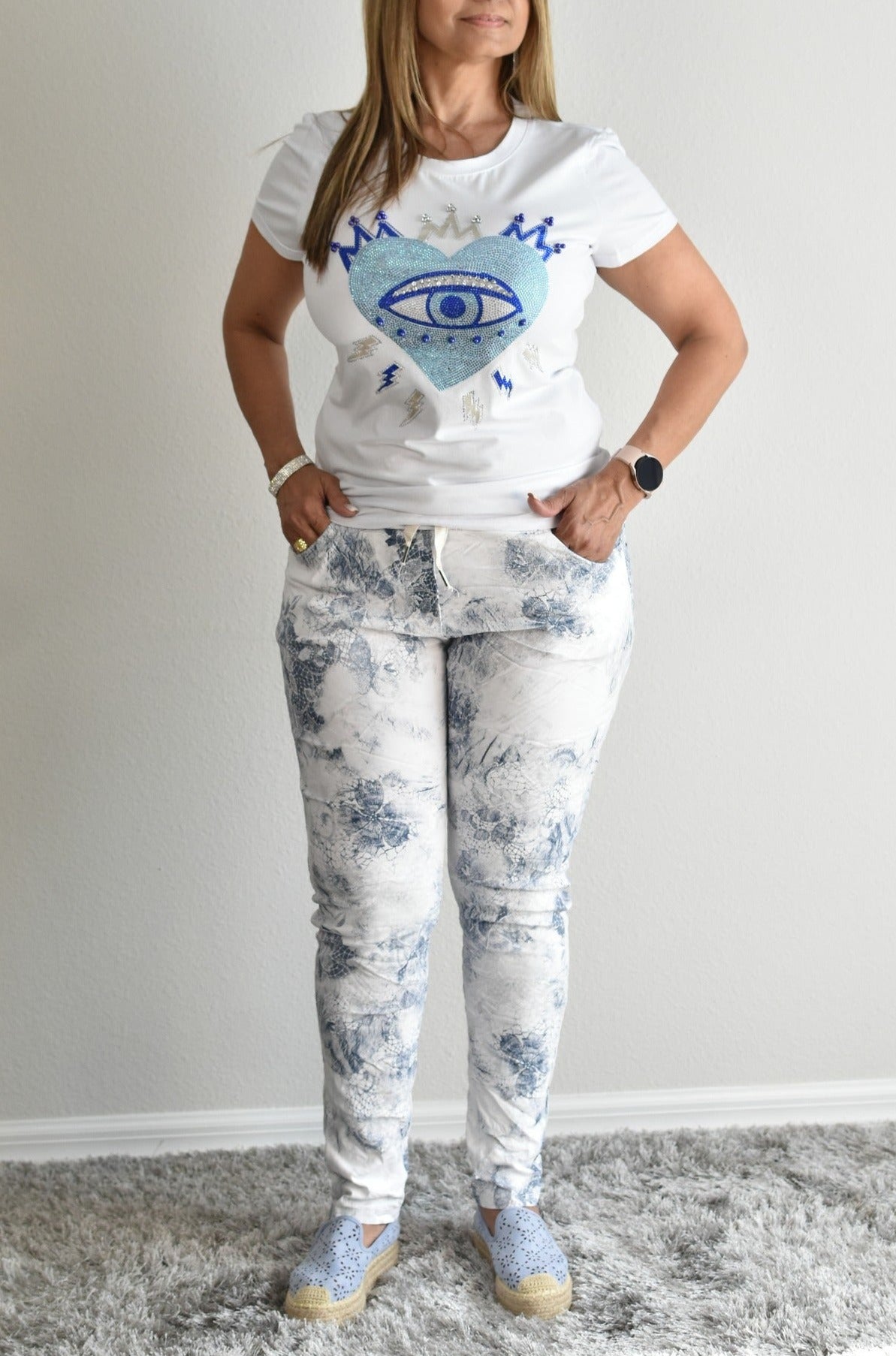 White Printed Pants