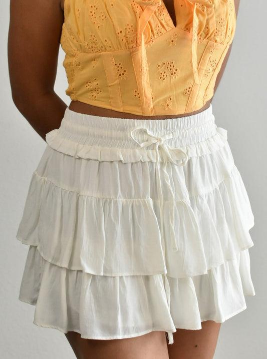 White Ruffle Short Skirt