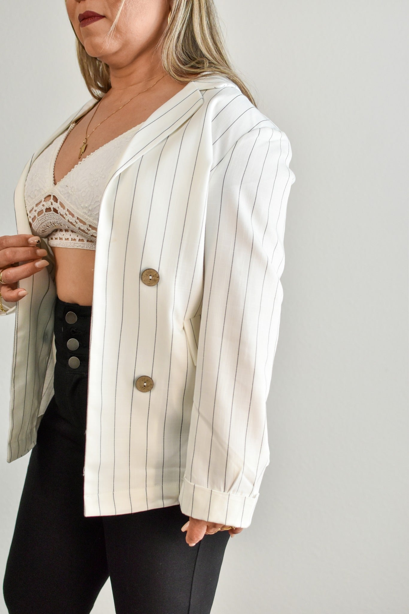 White Blazer with Black Stripes