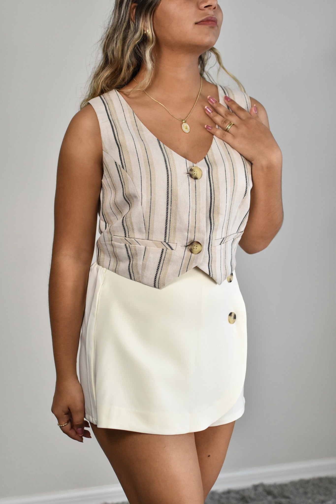 Beige Striped Vest