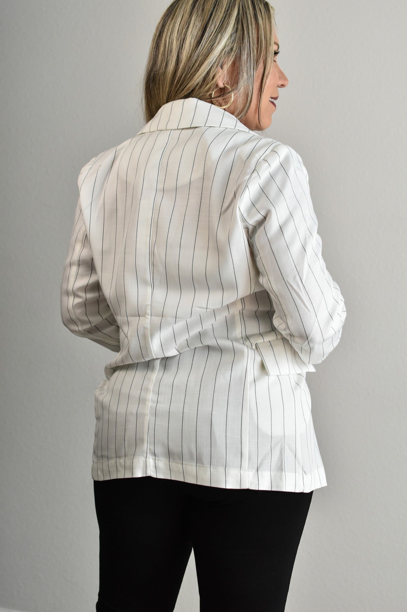 White Blazer with Black Stripes