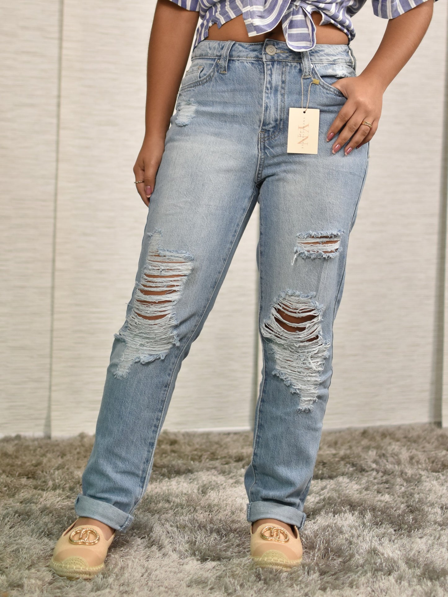 Light Wash Distressed Mom Jeans